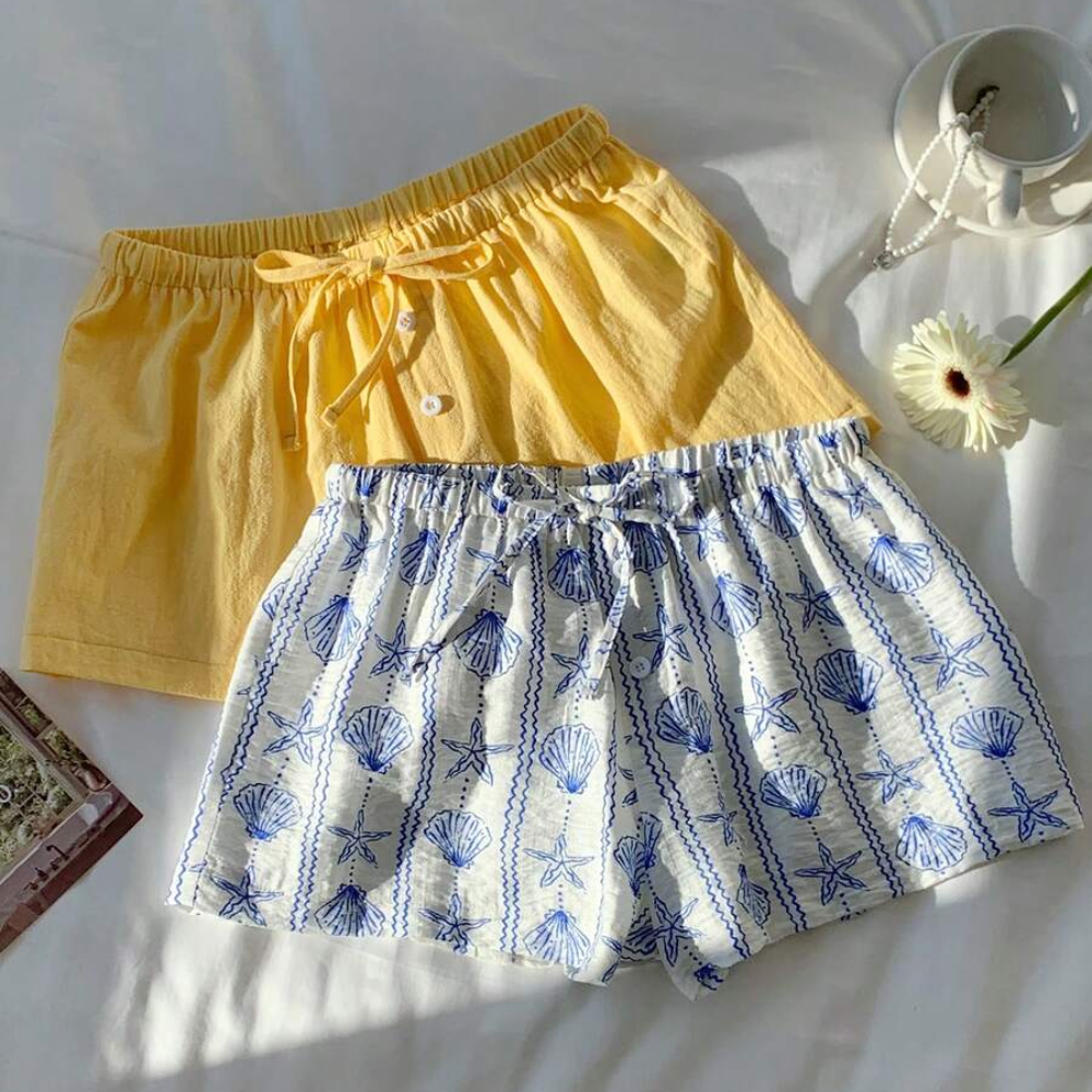 Pack Of 2 Striped Linen Shorts For Women