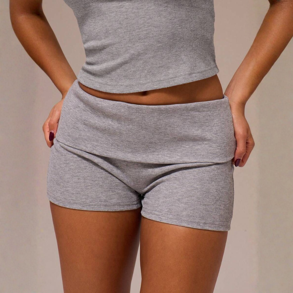 Casual Spring Holiday Rib Fold Over Mini Shorts Basic Summer
