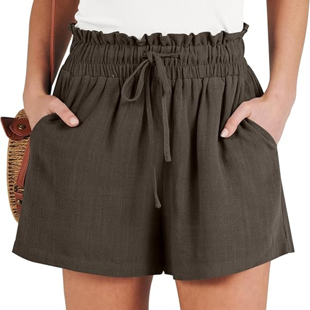 High Waist Wide  Drawstring Linen Shorts For Women