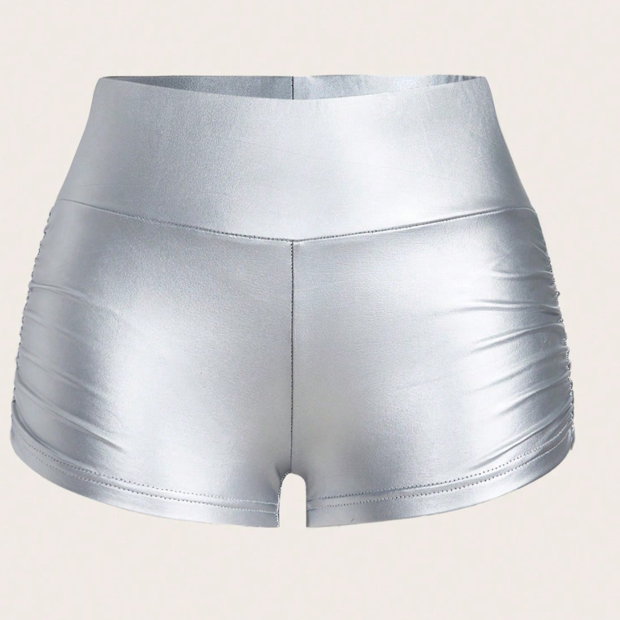 Casual Fitted Ruched Leather Shorts For Women