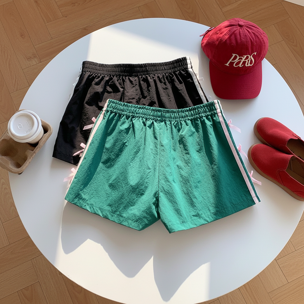 2 Pieces Summer Casual And Versatile Stripe Sports Shorts For Women
