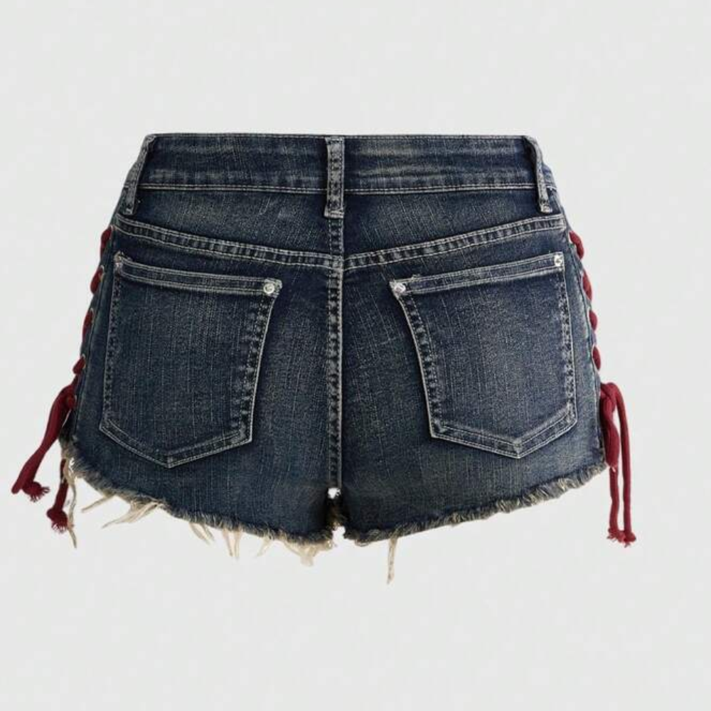 Spring And Summer Retro Sports Embroidered Drawstring Low Waist Shorts For Women