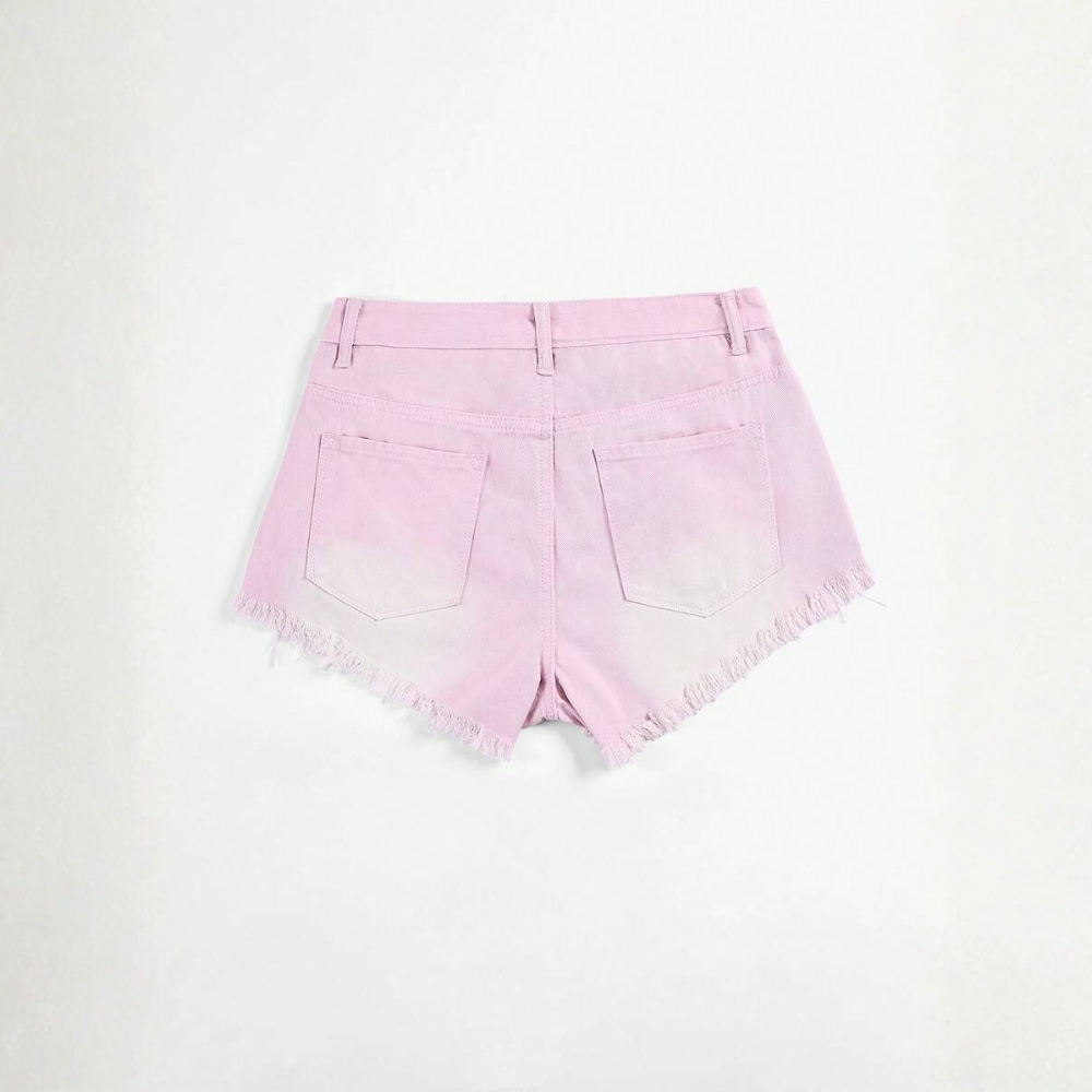 Fringe And Hem Everyday Denim Shorts Y2k Ripped For Women