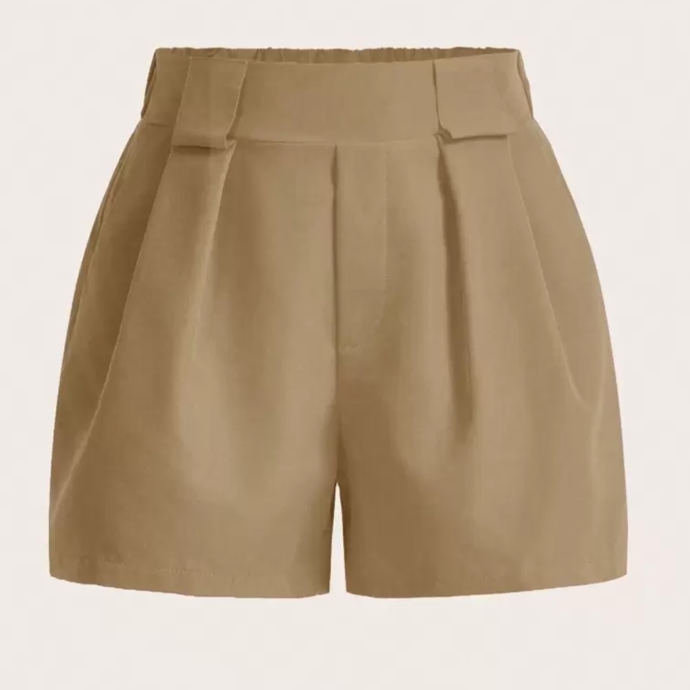 Solid Color Pleated Casual Pocket Shorts For Women