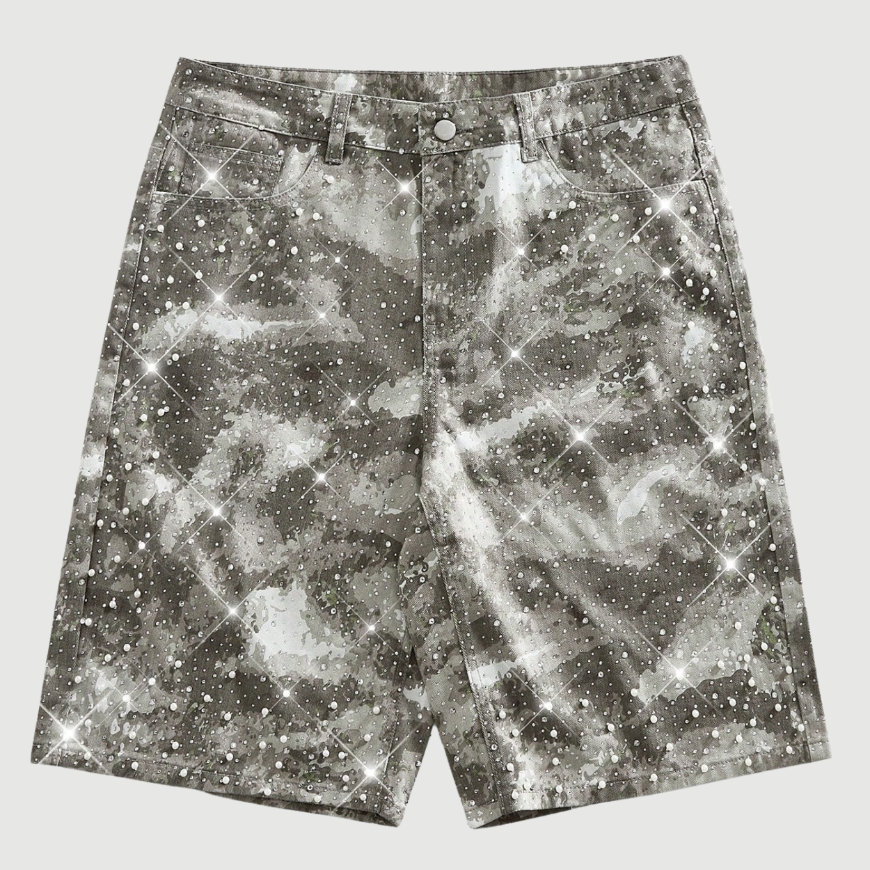 Sparkling Diamond Star Patch Casual Denim Shorts