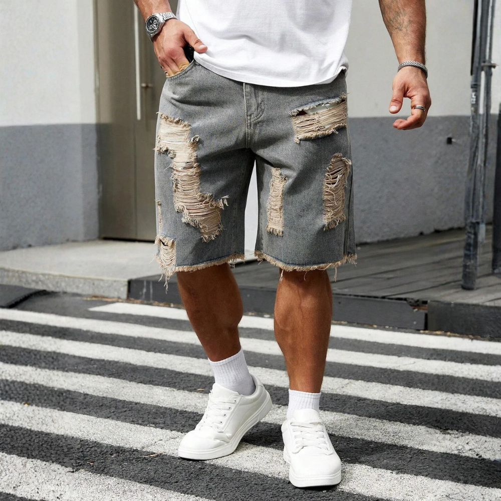 Men’s Distressed Denim Shorts Casual Street Style