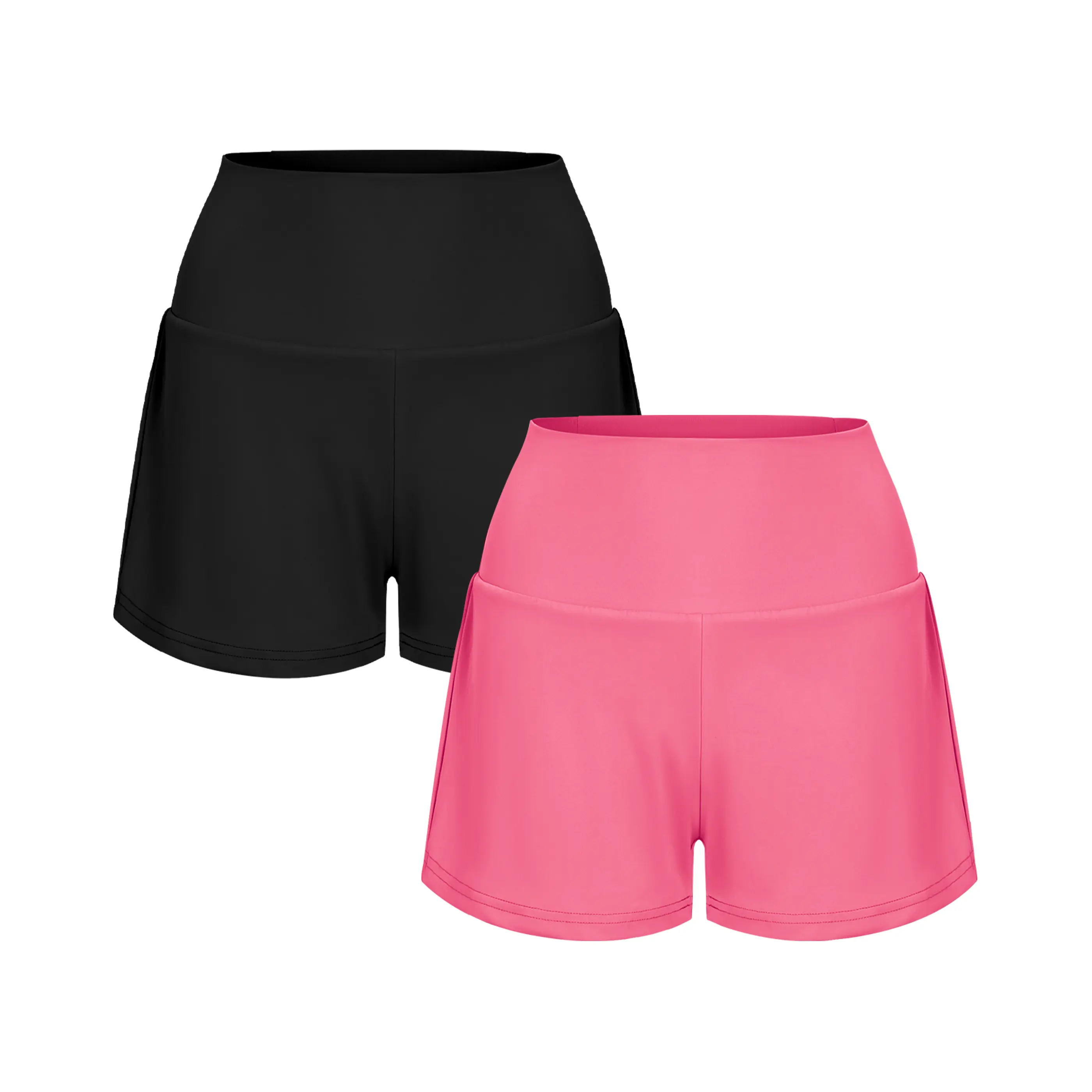Womens High Waisted 2 In 1 Yoga Shorts Set Side Hidden Pocket