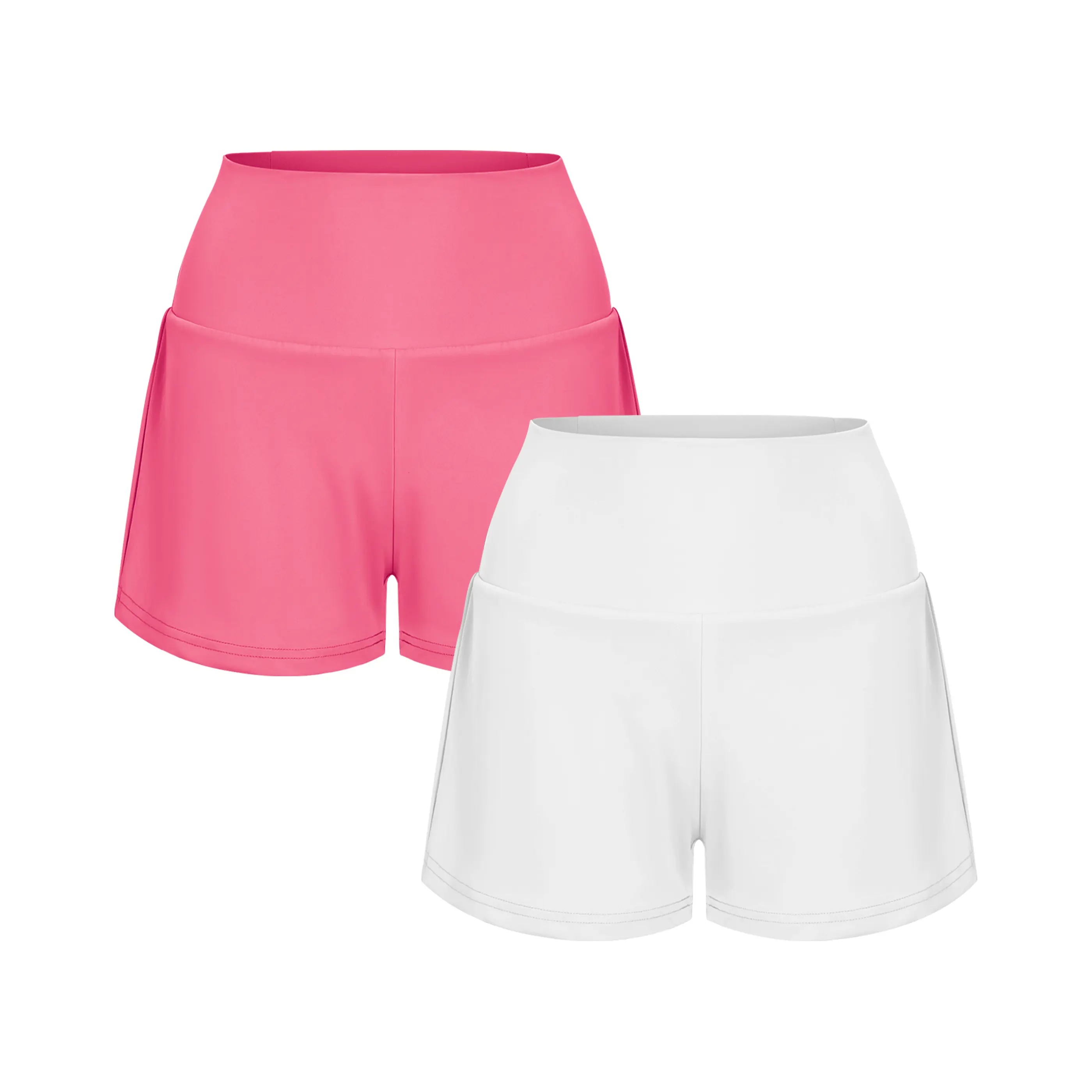 Womens High Waisted 2 In 1 Yoga Shorts Set Side Hidden Pocket