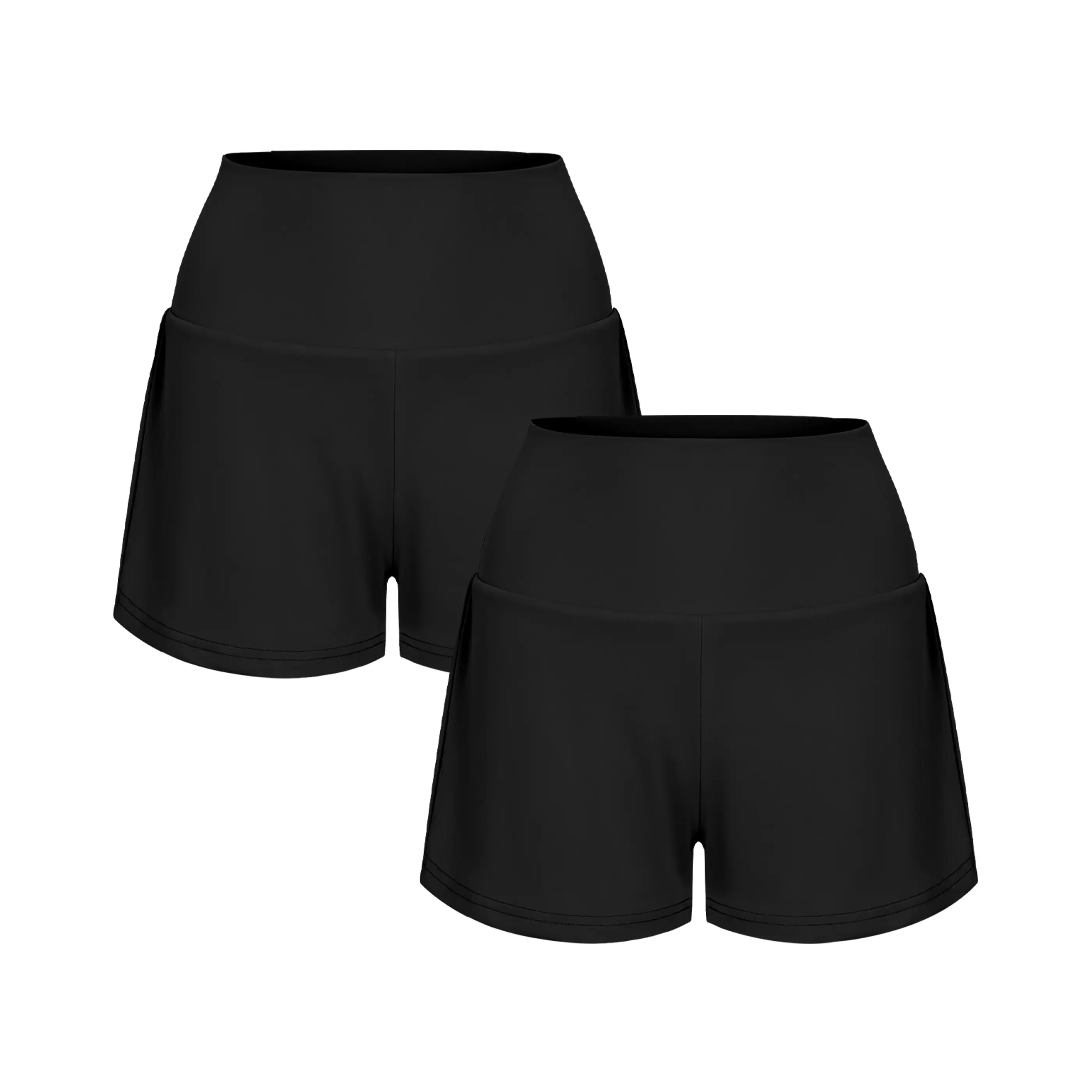 Womens High Waisted 2 In 1 Yoga Shorts Set Side Hidden Pocket