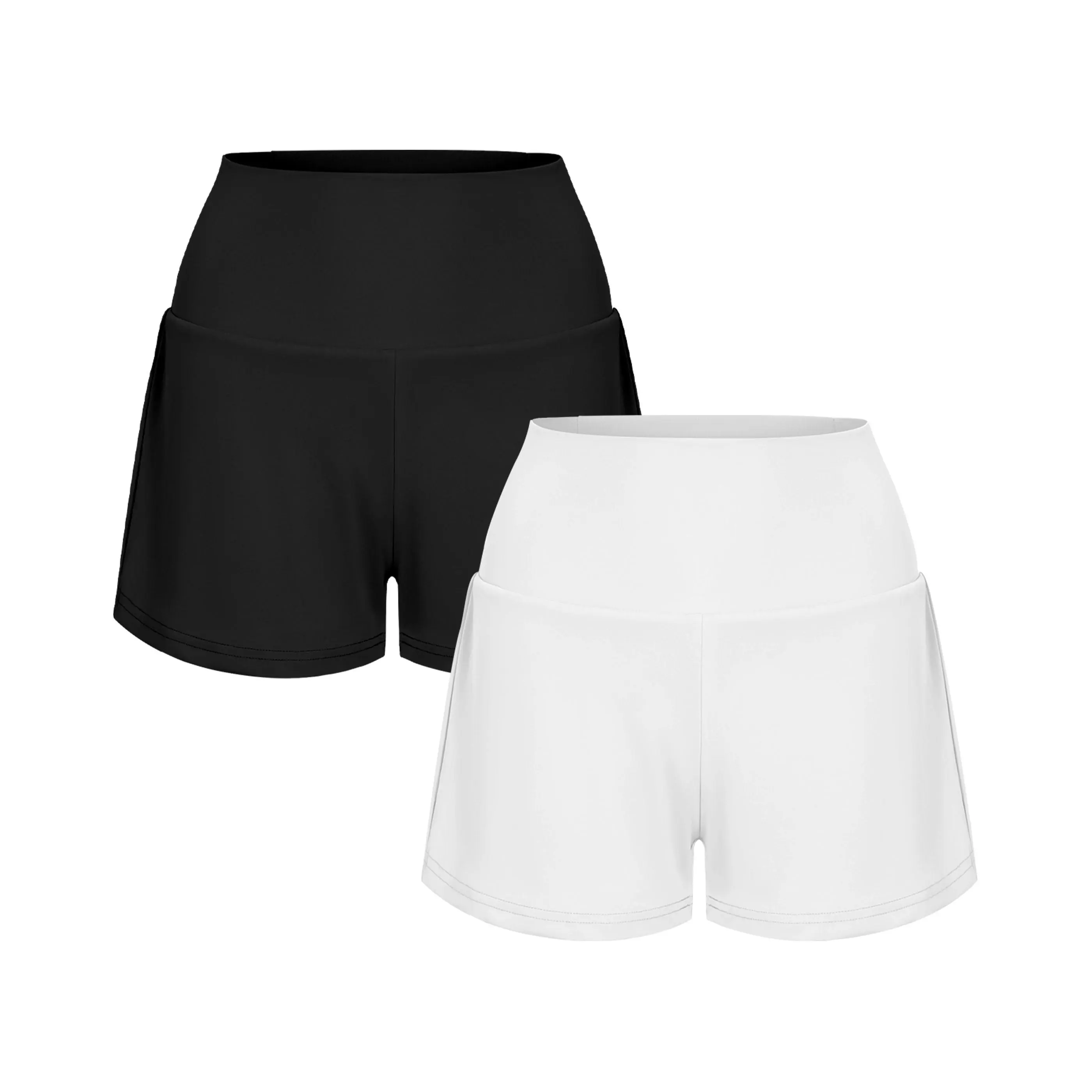Womens High Waisted 2 In 1 Yoga Shorts Set Side Hidden Pocket