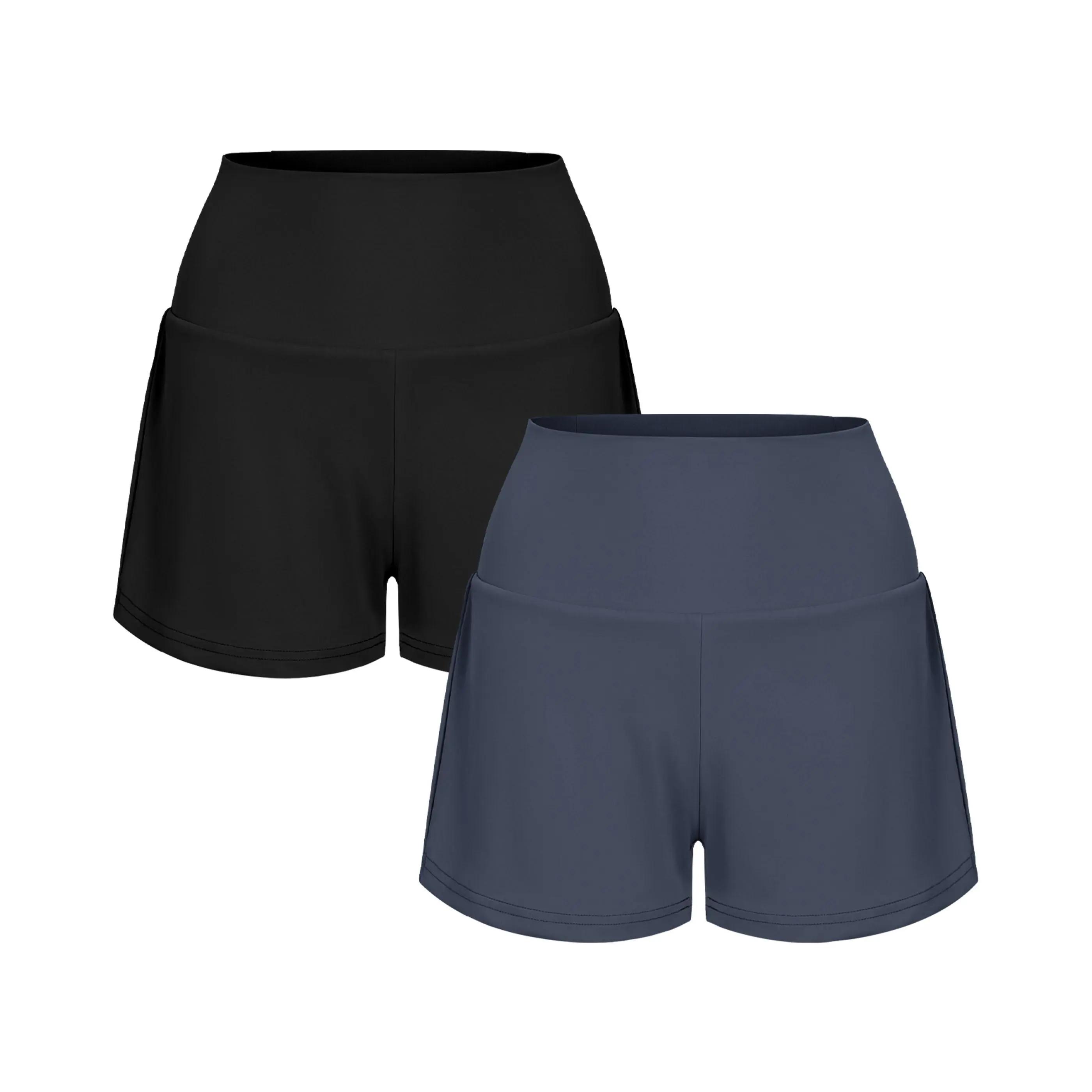 Womens High Waisted 2 In 1 Yoga Shorts Set Side Hidden Pocket