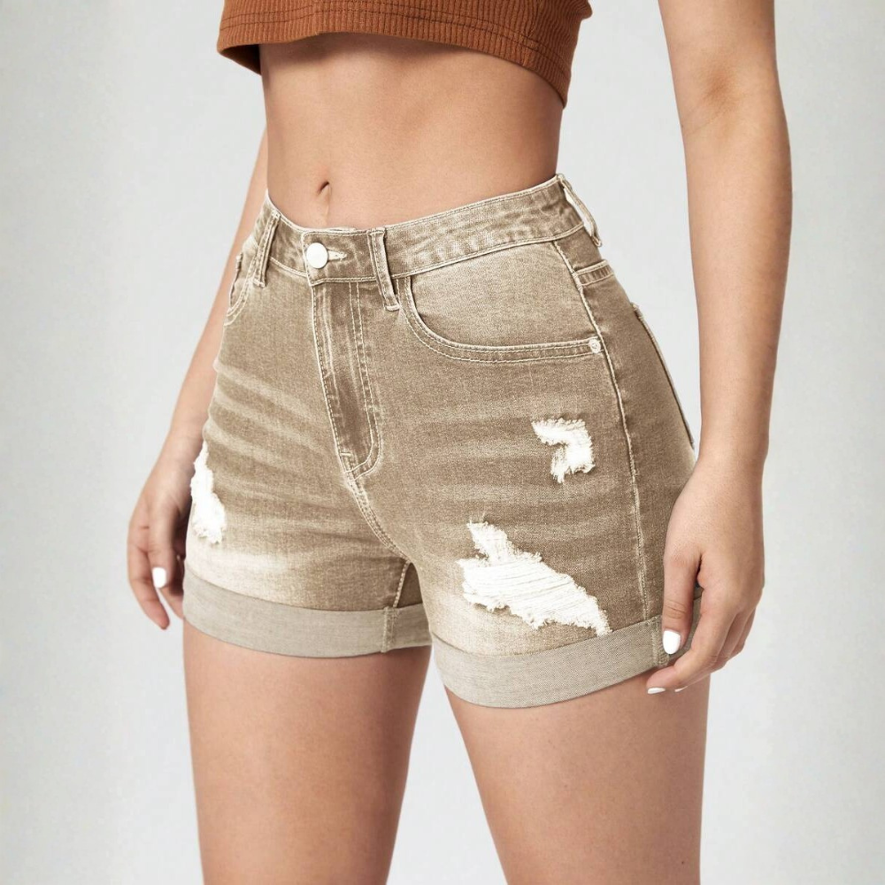 High Waist Frayed Edge Denim Shorts For Womens