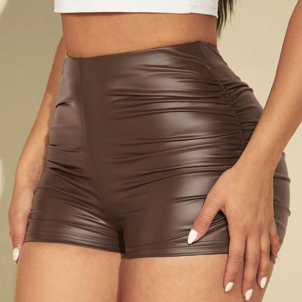 Mid Rise Ruched Slim Fit Shorts For Everyday Wear