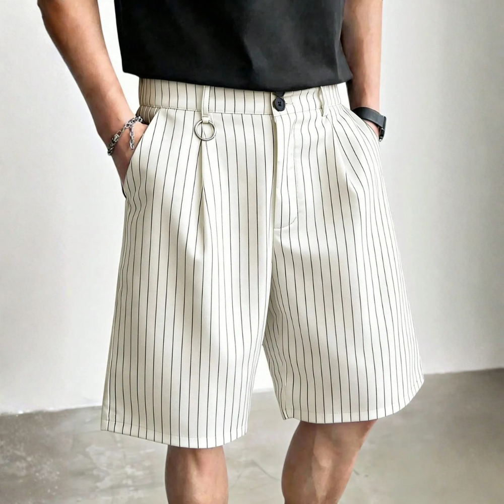 Men’s Striped Pleated Loose Fit Casual Shorts