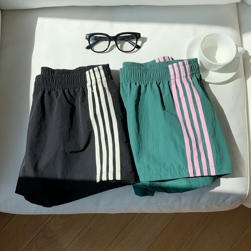 2 Pieces Summer Casual And Versatile Stripe Sports Shorts For Women