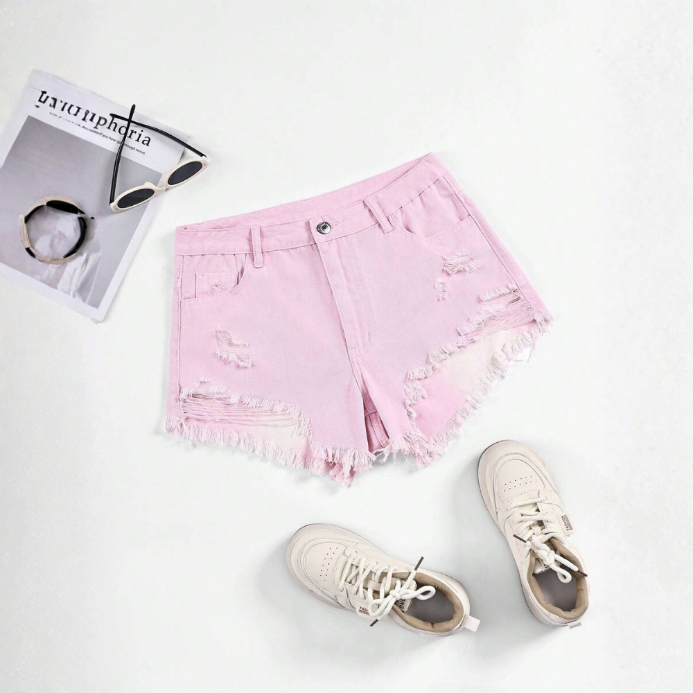 Fringe And Hem Everyday Denim Shorts Y2k Ripped For Women