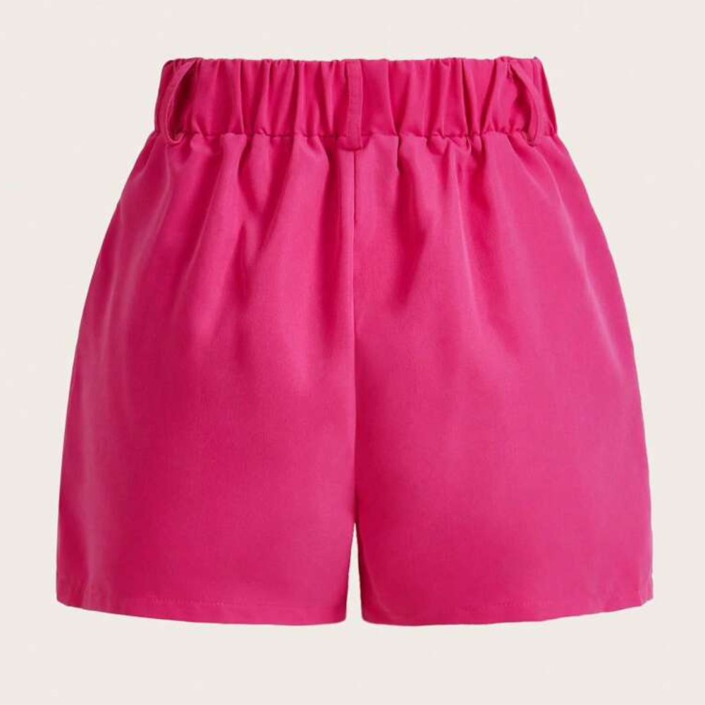 Solid Color Pleated Casual Pocket Shorts For Women