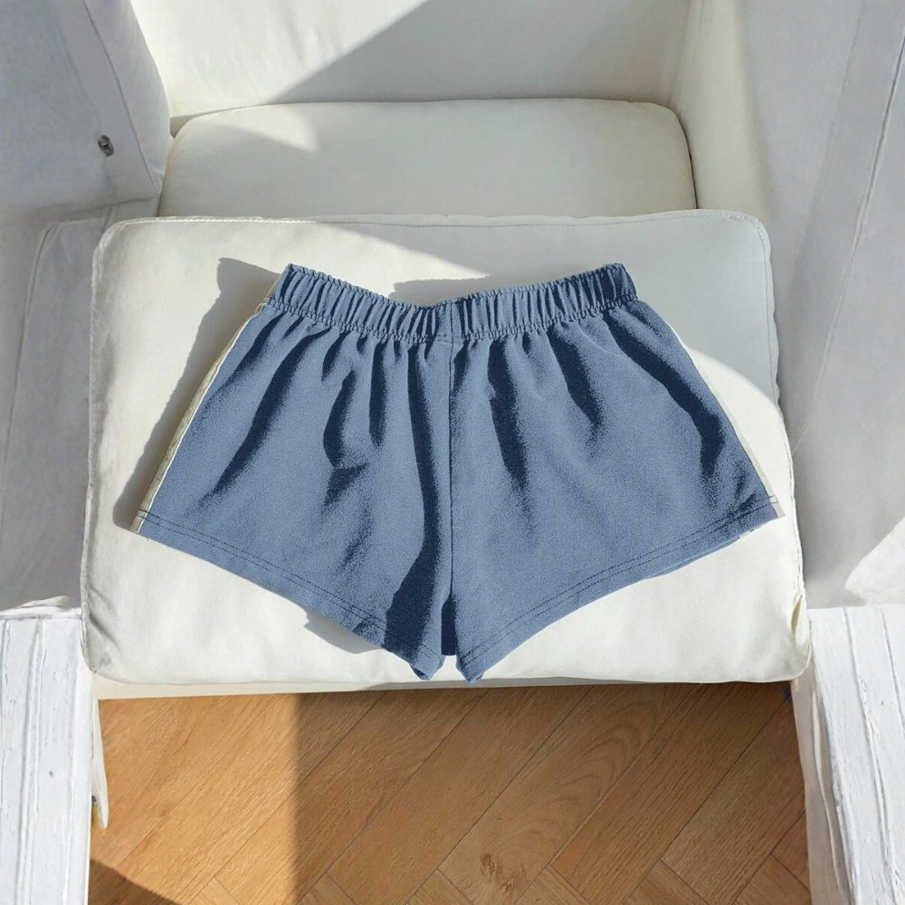 Vintage Washed Knit Cotton Striped Wide Shorts For Women