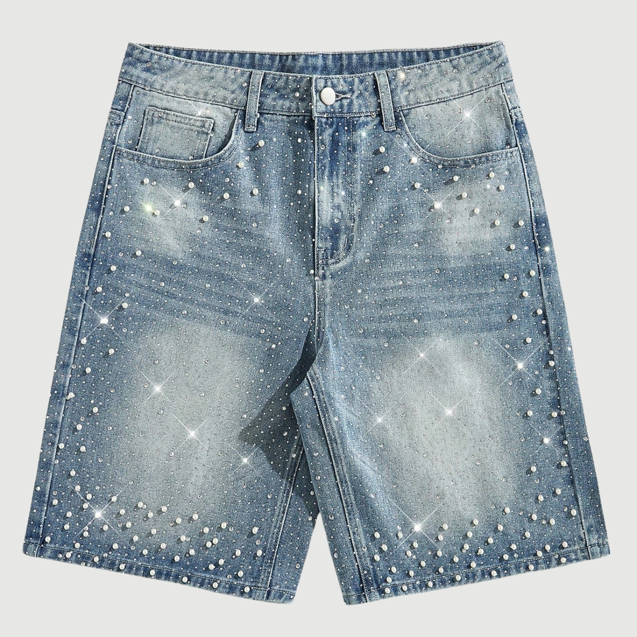 Sparkling Diamond Star Patch Casual Denim Shorts