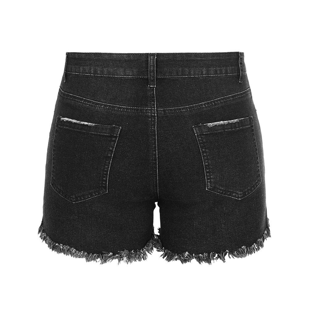 Casual Denim Ripped Stretchy Mid Rise Shorts For Women
