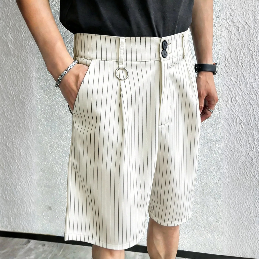 Men’s Striped Pleated Loose Fit Casual Shorts