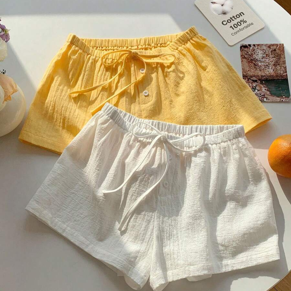 Pack Of 2 Striped Linen Shorts For Women