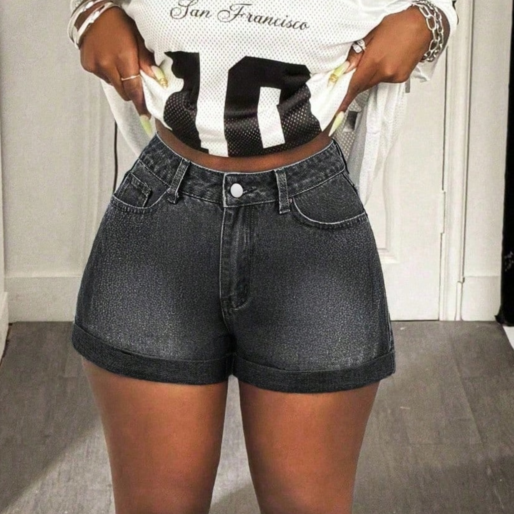 Cuffed Casual Versatile Denim Shorts For Women
