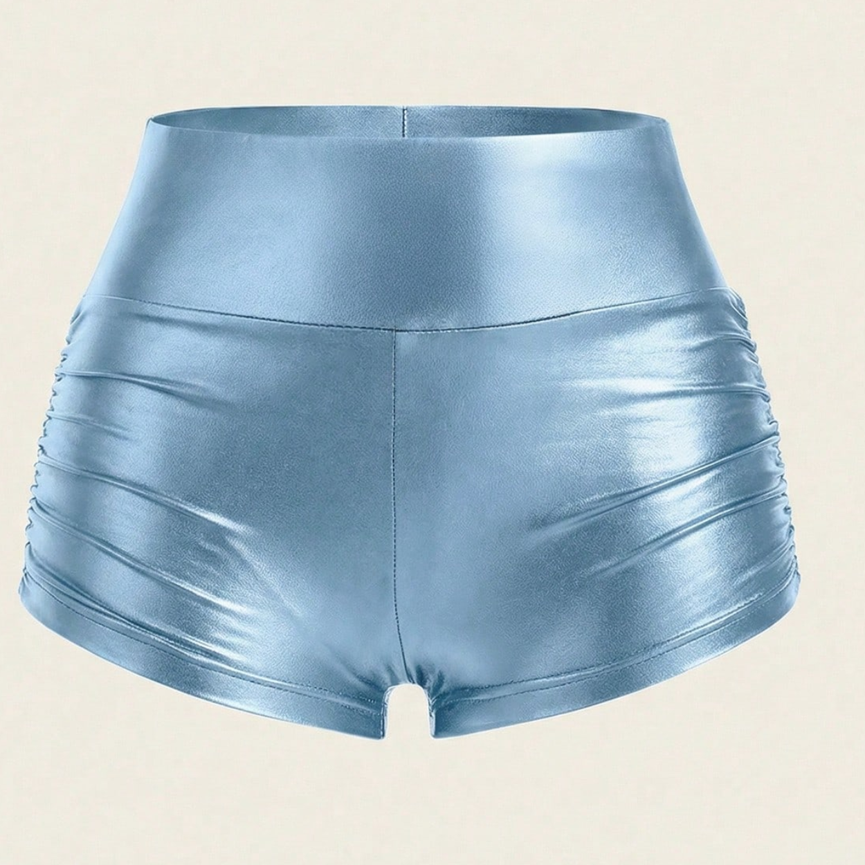Casual Fitted Ruched Leather Shorts For Women