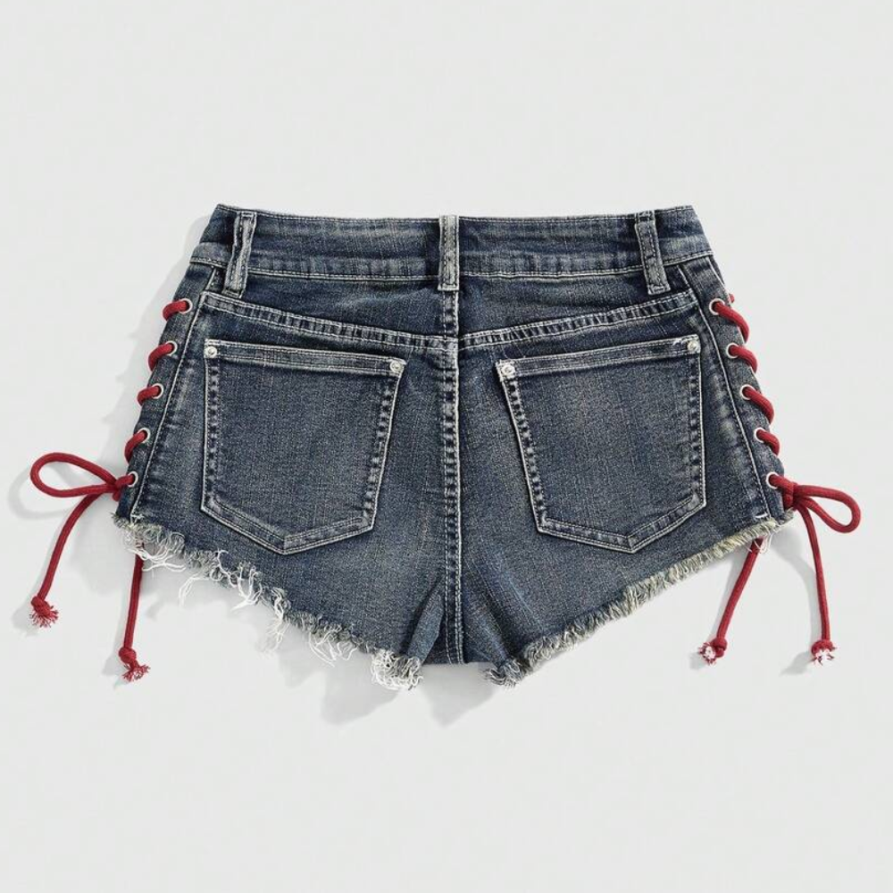 Spring And Summer Retro Sports Embroidered Drawstring Low Waist Shorts For Women