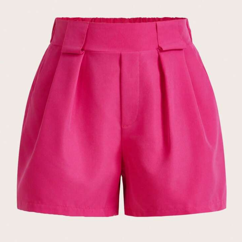Solid Color Pleated Casual Pocket Shorts For Women