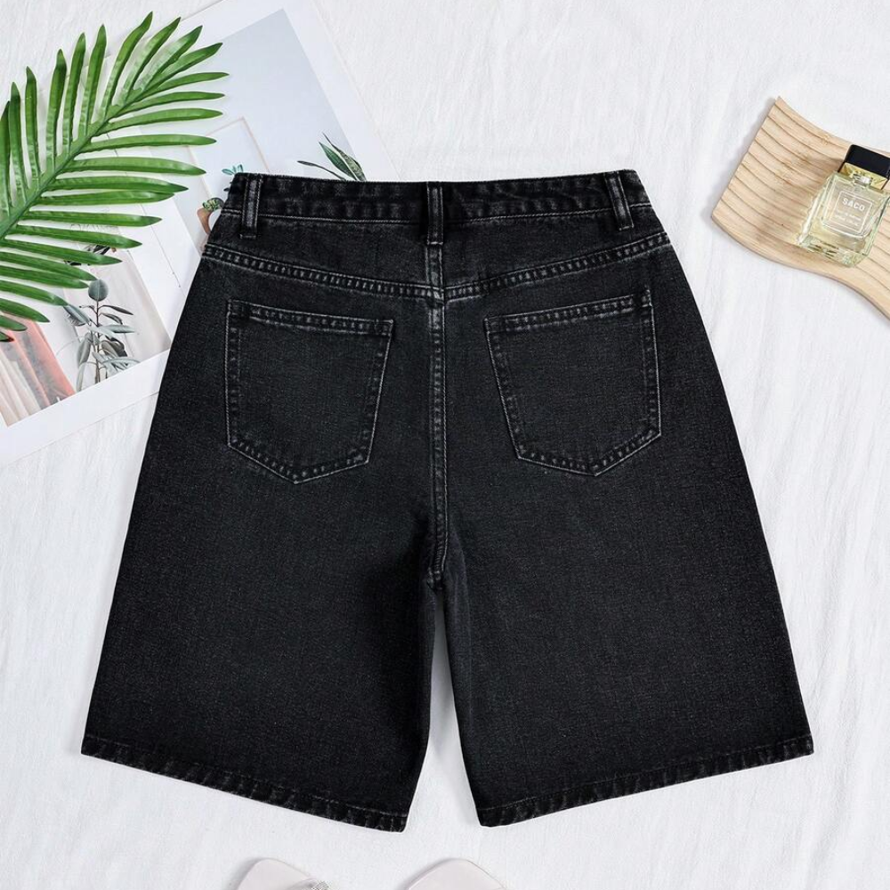 Washed Straight Denim Shorts For Women