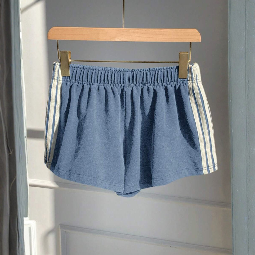Vintage Washed Knit Cotton Striped Wide Shorts For Women