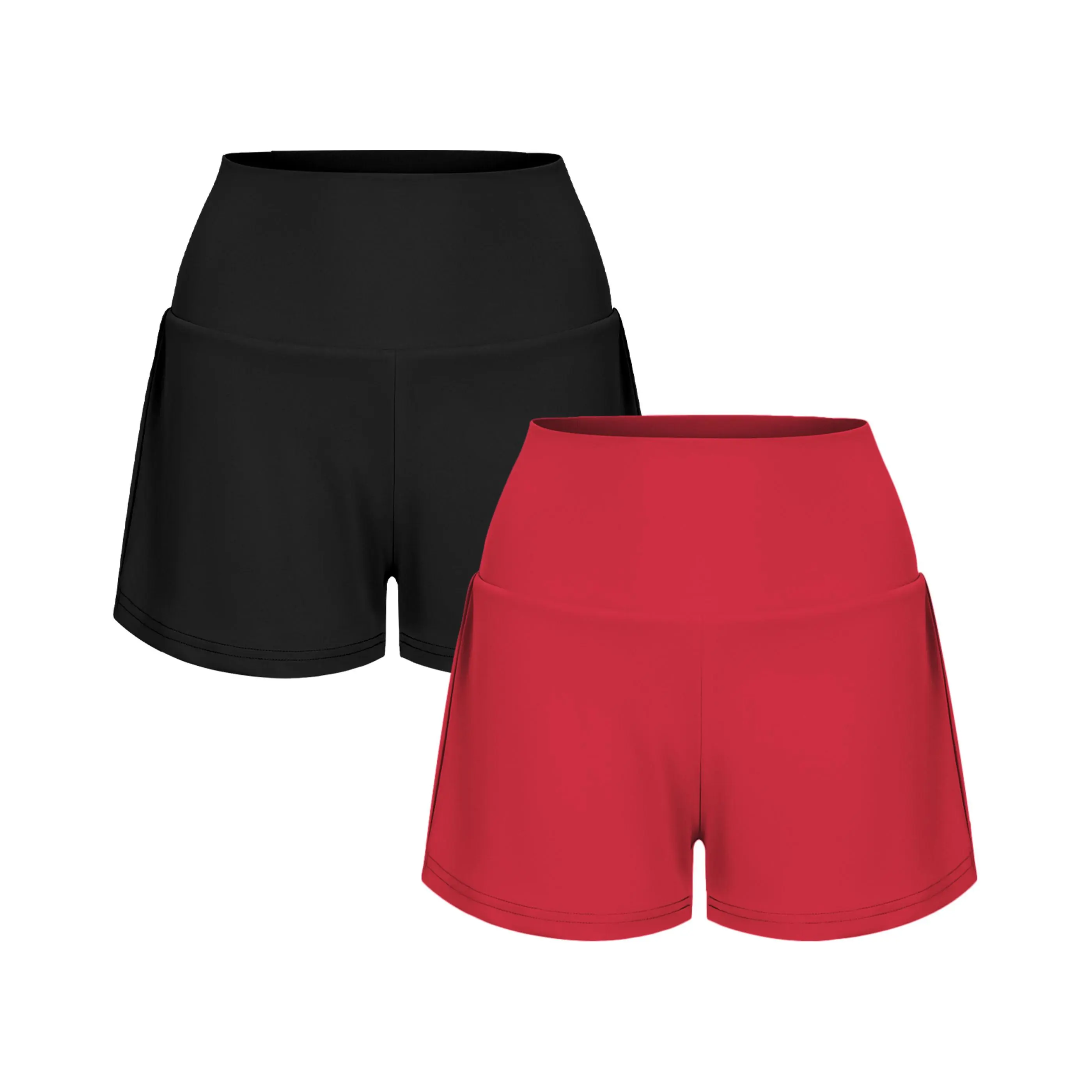 Womens High Waisted 2 In 1 Yoga Shorts Set Side Hidden Pocket