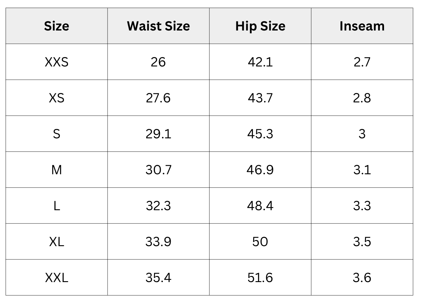 Size Chart