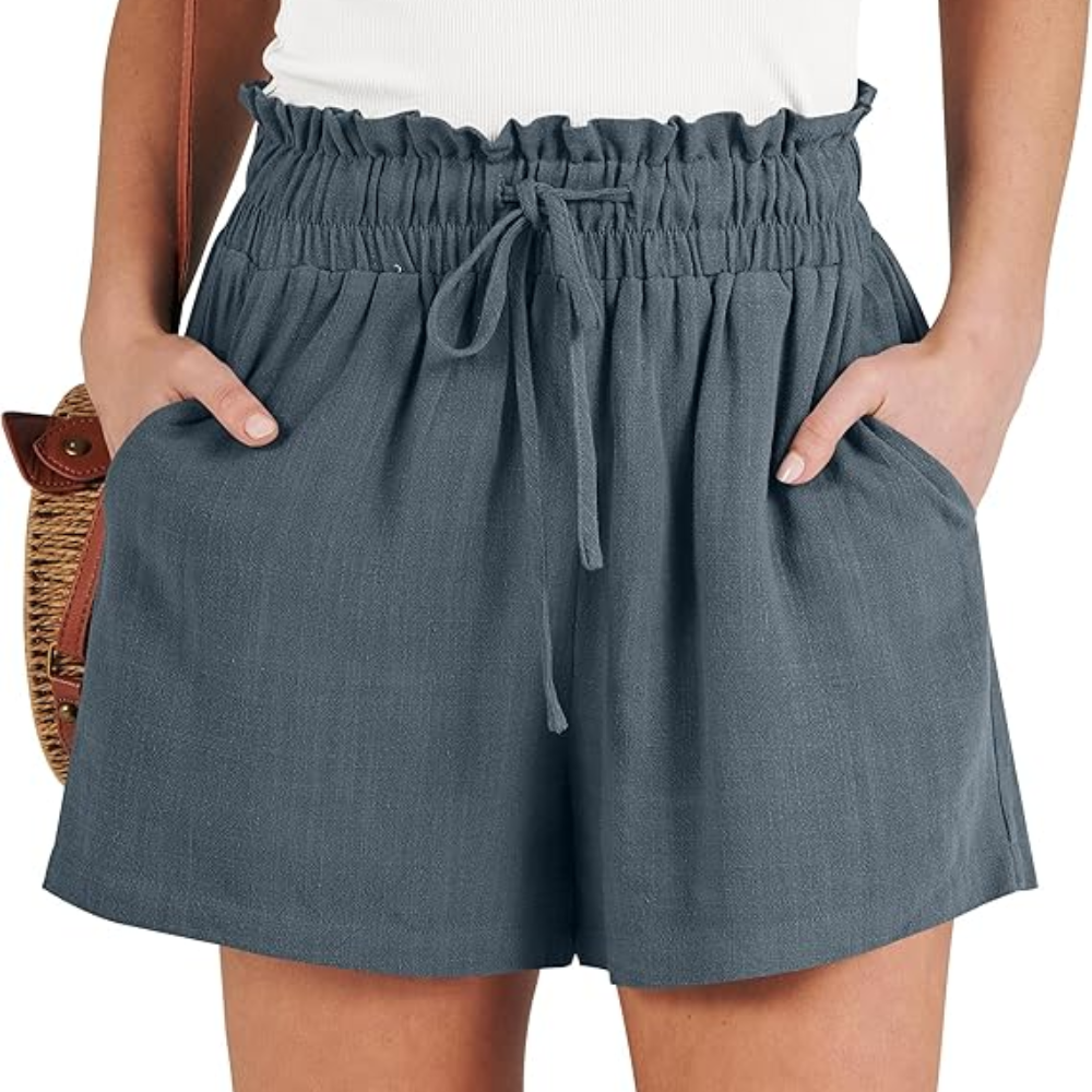 High Waist Wide  Drawstring Linen Shorts For Women