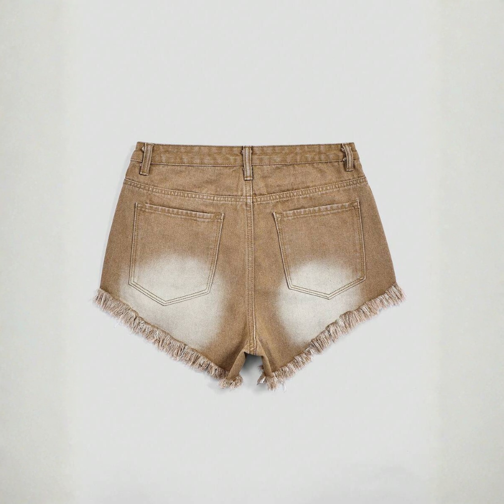 Fringe And Hem Everyday Denim Shorts Y2k Ripped For Women