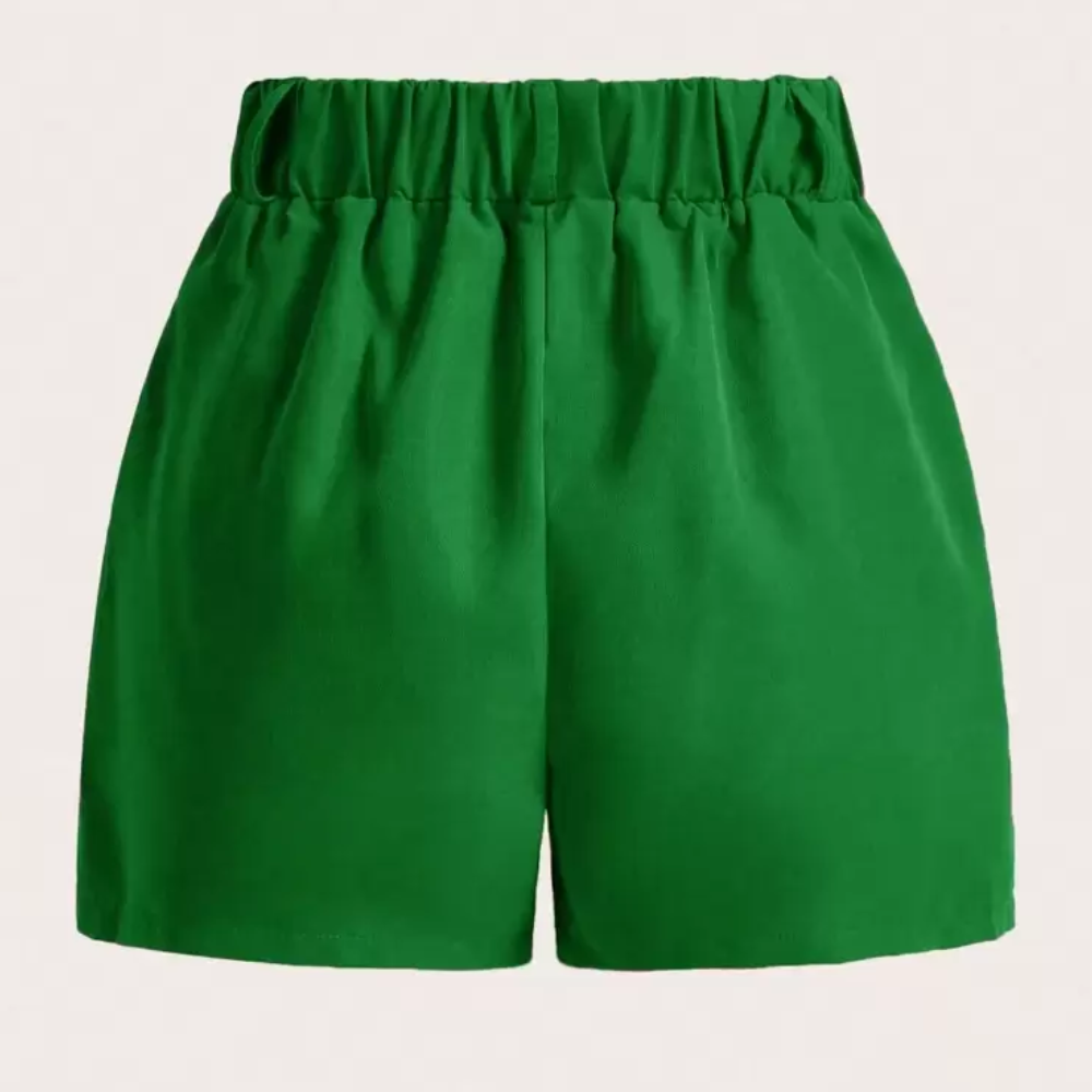 Solid Color Pleated Casual Pocket Shorts For Women