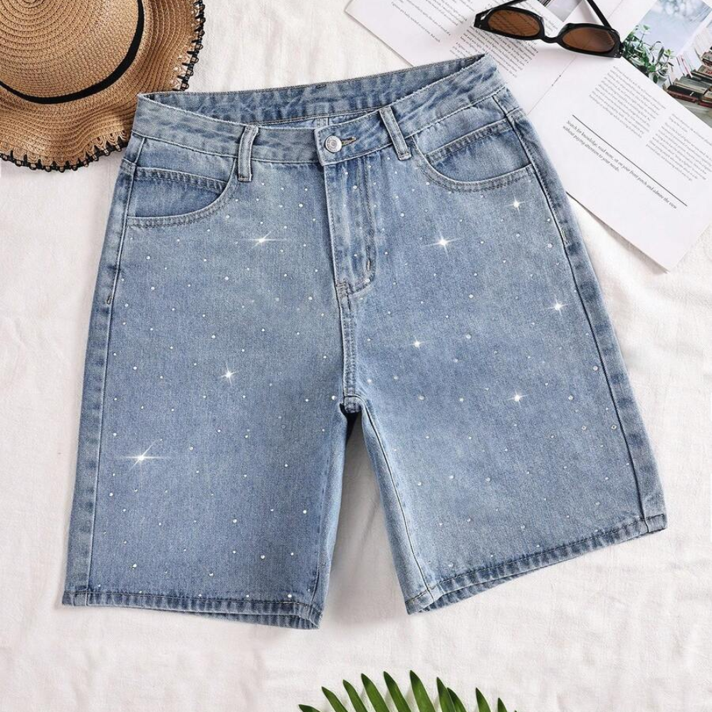 Washed Straight Denim Shorts For Women