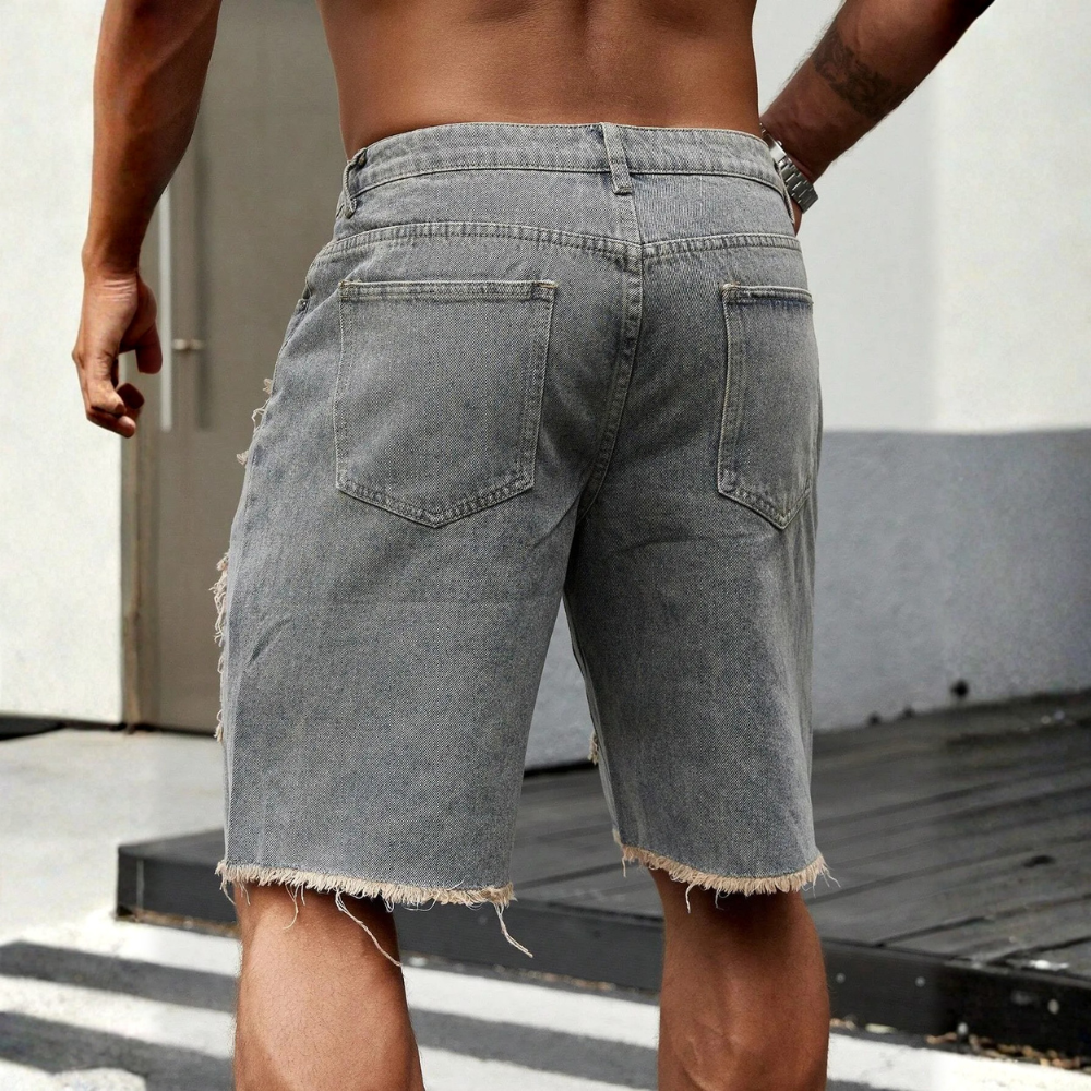 Men’s Distressed Denim Shorts Casual Street Style