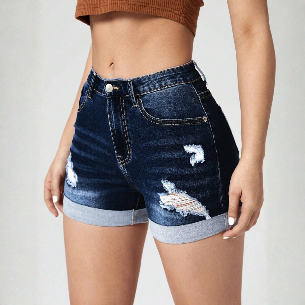 High Waist Frayed Edge Denim Shorts For Womens