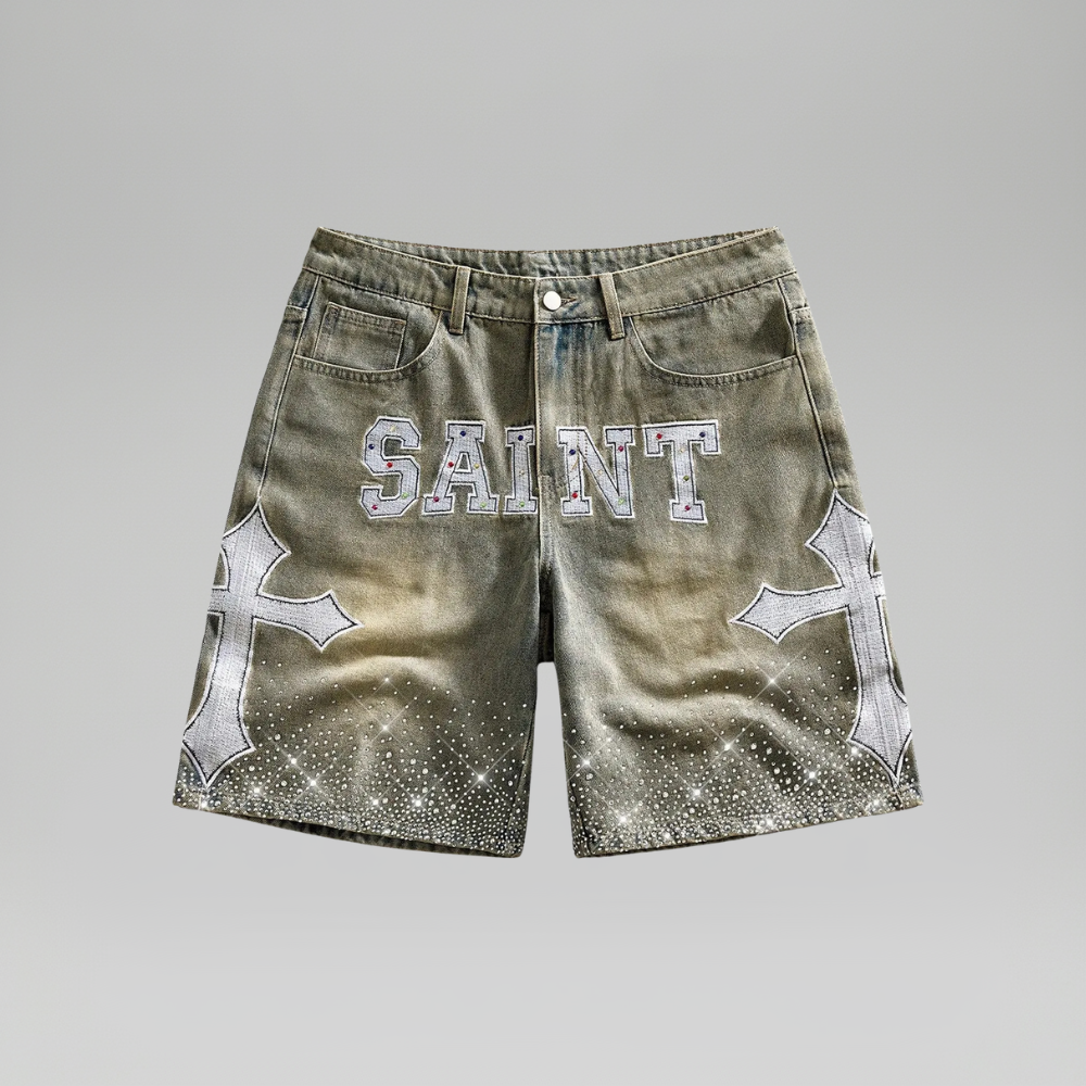 Men’s Rhinestone Decor Denim Shorts Casual Summer