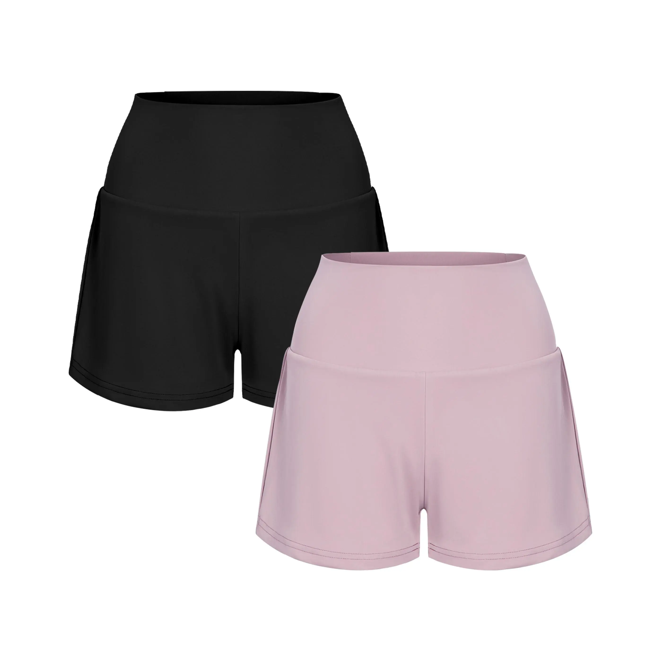 Womens High Waisted 2 In 1 Yoga Shorts Set Side Hidden Pocket