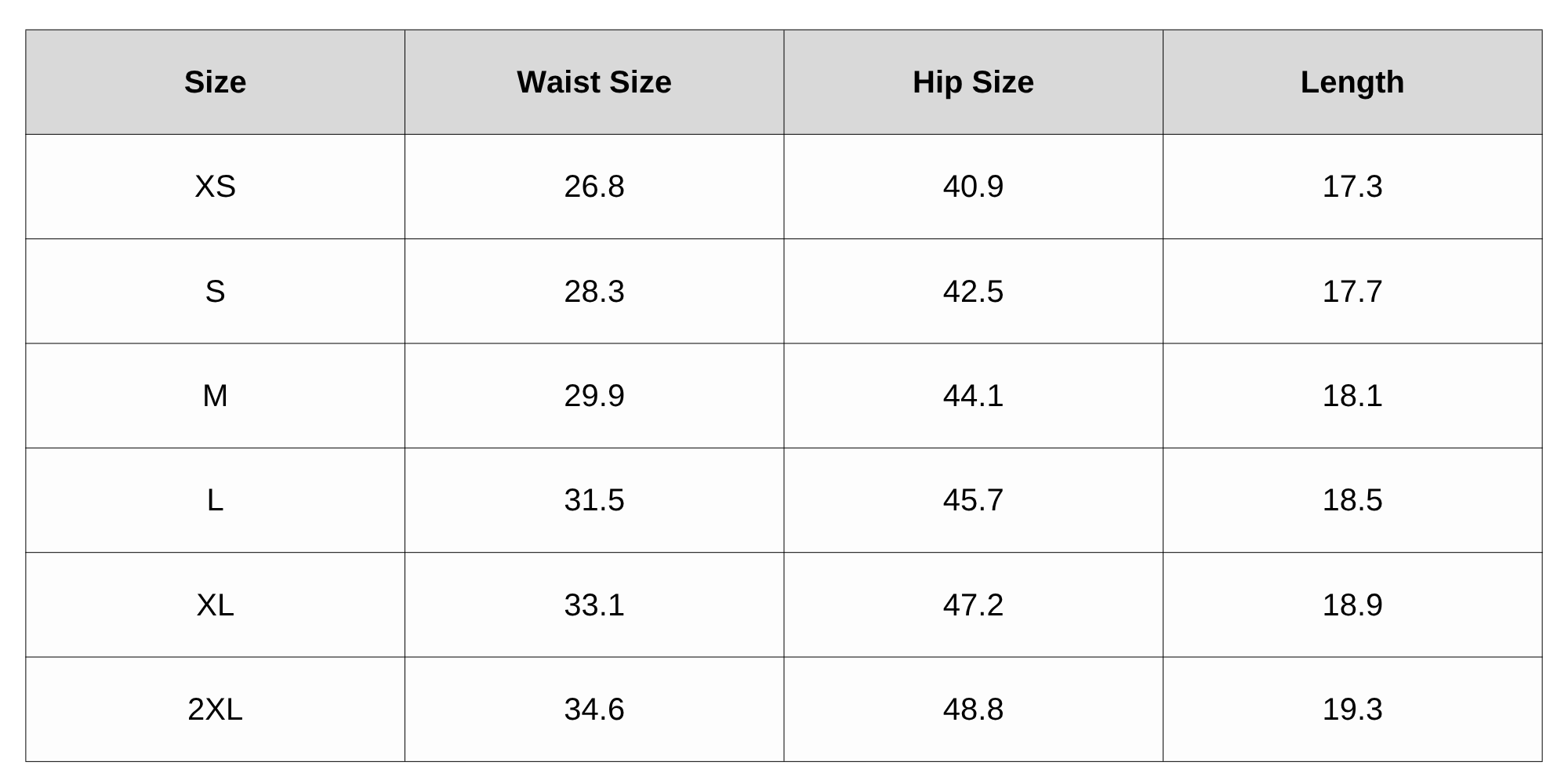 Size Chart