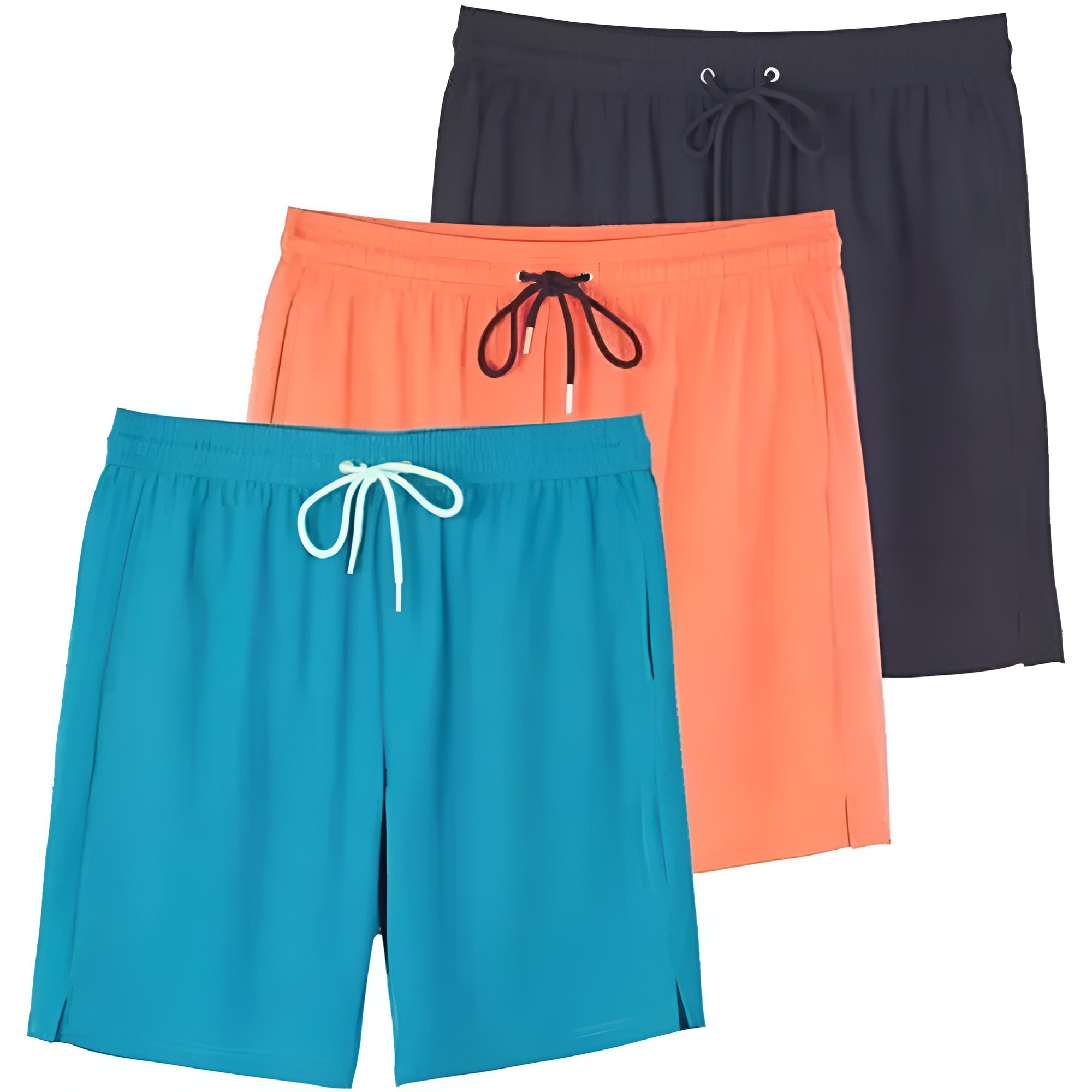 3 Pack: Men's 9" Inch 2 in 1 Board Shorts with Compression Liner - Bathing Suit with Back Flap Pocket