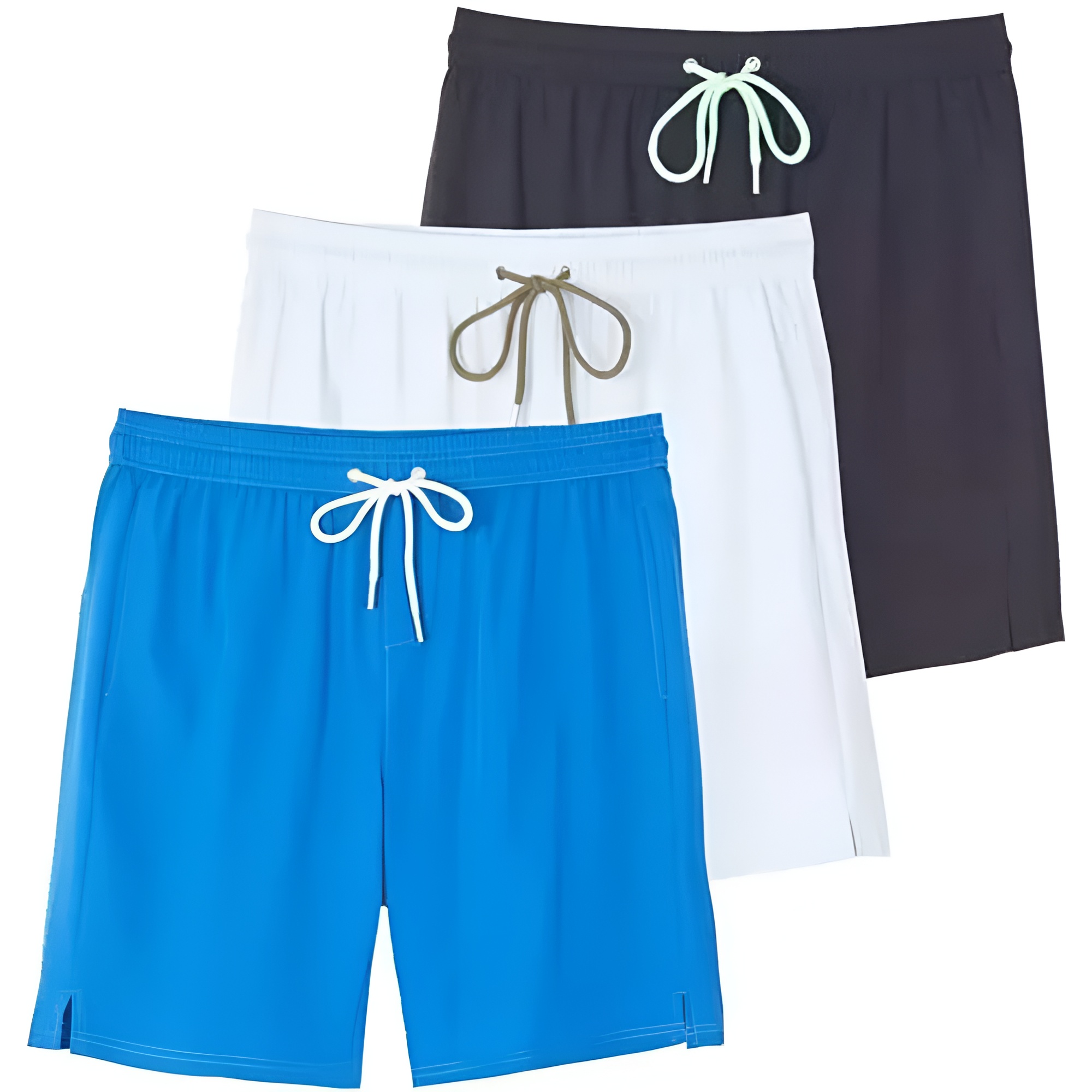 3 Pack: Men's 9" Inch 2 in 1 Board Shorts with Compression Liner - Bathing Suit with Back Flap Pocket