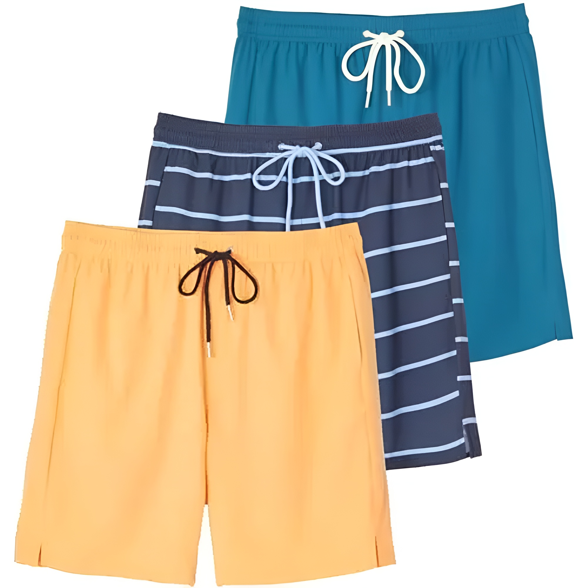 3 Pack: Men's 9" Inch 2 in 1 Board Shorts with Compression Liner - Bathing Suit with Back Flap Pocket