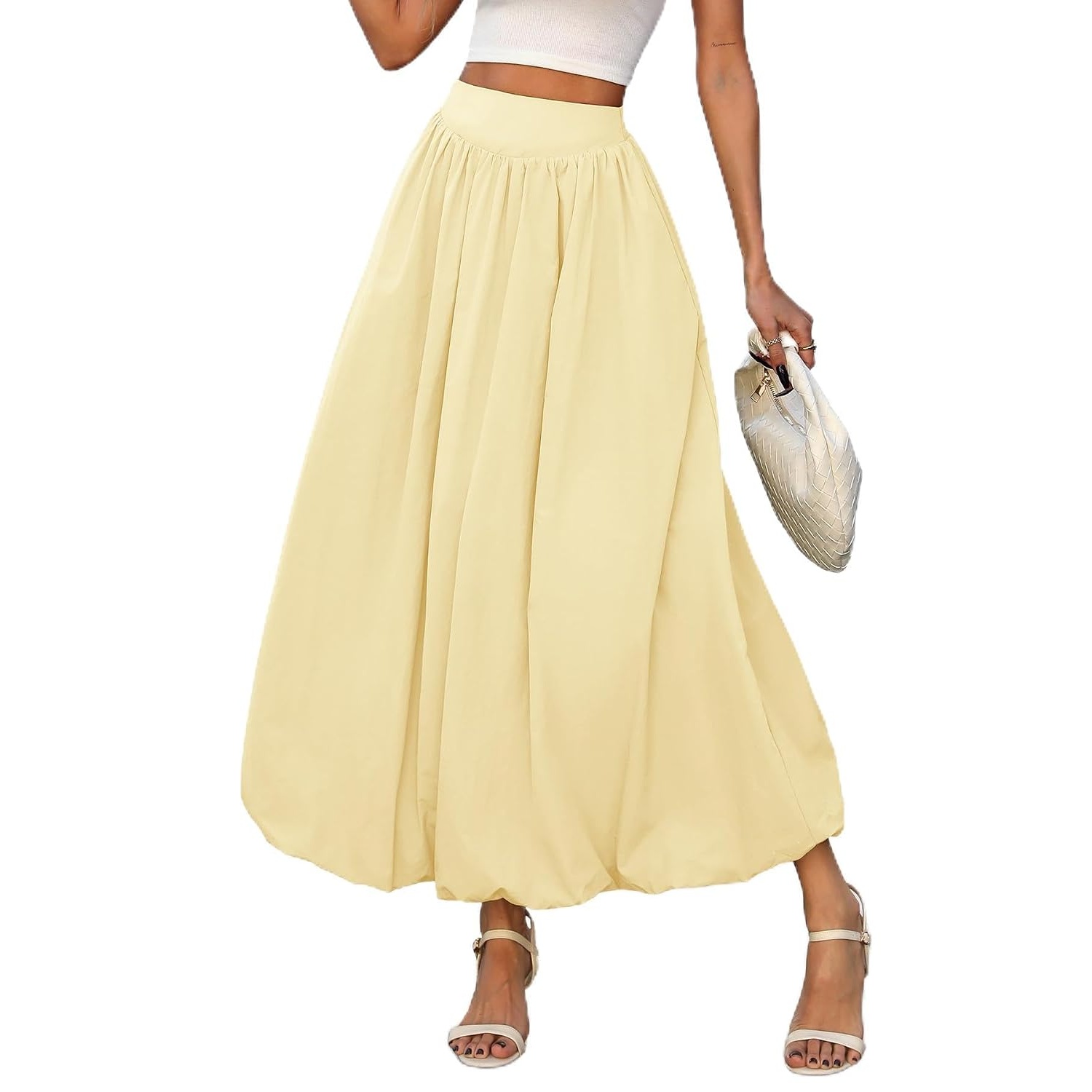 Flowy Bubble Style Maxi Skirt With Elastic For Women
