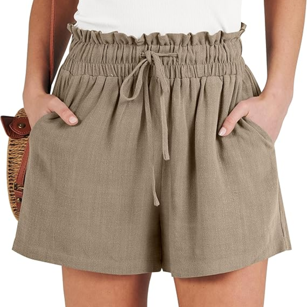 High Waist Wide  Drawstring Linen Shorts For Women