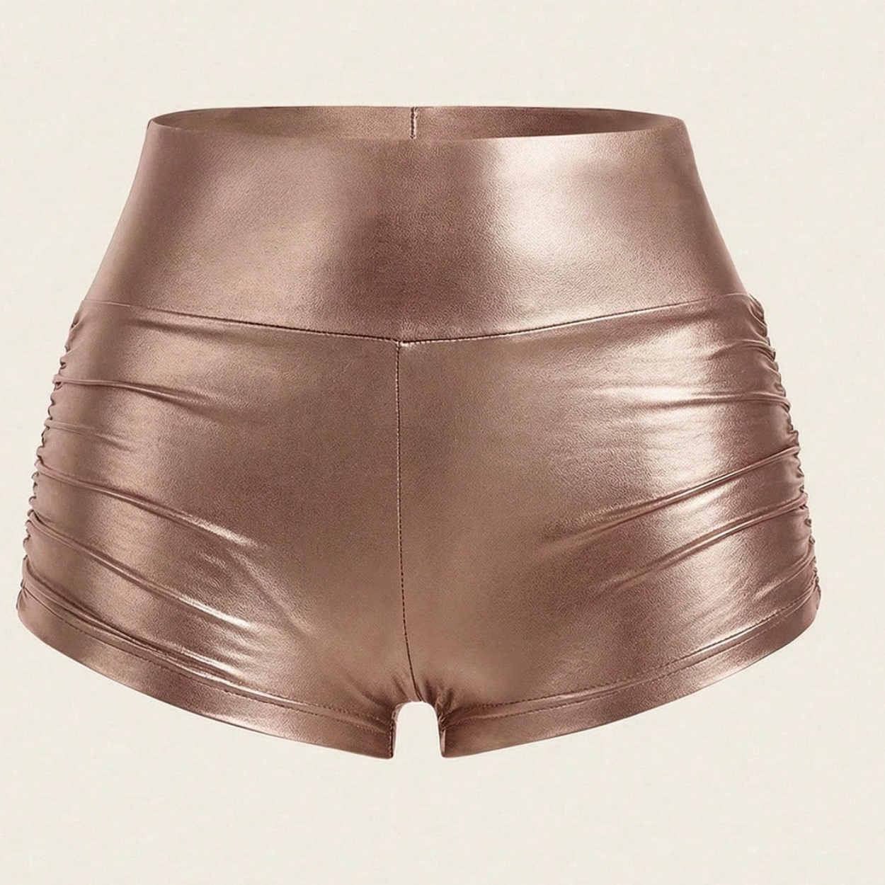 Casual Fitted Ruched Leather Shorts For Women