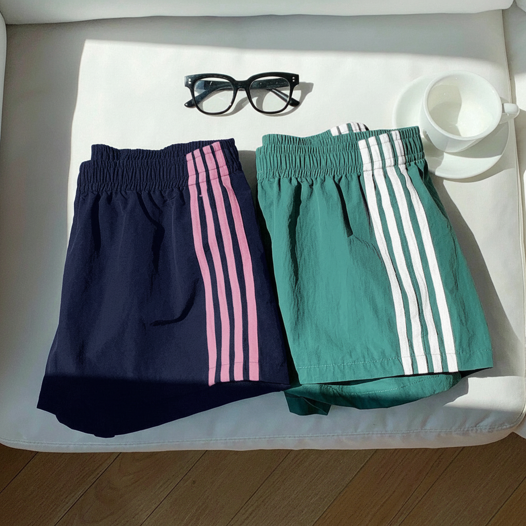 2 Pieces Summer Casual And Versatile Stripe Sports Shorts For Women